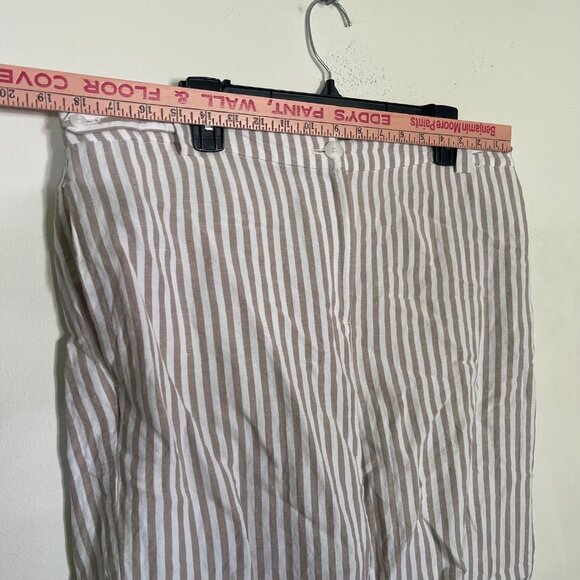 J. Jill Love Linen Women's 18 Pants Wide Leg Capri Cropped Tan Beige Striped T7 - Picture 4 of 10